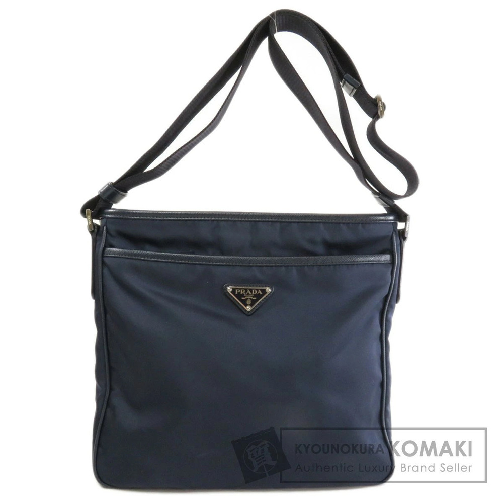 Prada Tessuto Saffiano Leather shoulder bag enamel triangle Blue